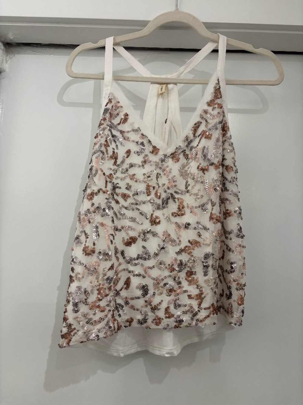 Anthropologie Tiny Gwen Sequin Tank Ivory Metallic Size S NWT